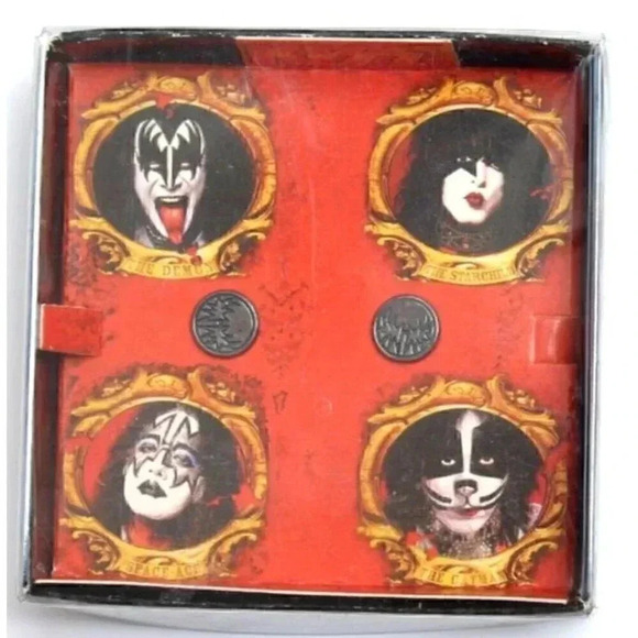 Vtg 9.25 Sterling Silver Kiss Band Memorabilia Promo Icon Studded Earrings Set - Picture 1 of 2